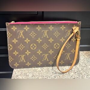 Louis Vuitton Monogram Brown and Gold Wristlet Neverfull GM pouch